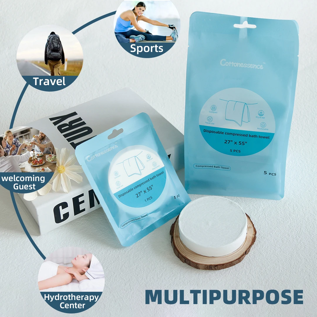 70X140 Hotel Disposable Cotton Bath Towel Portable Compressed Body Towel with Coin Sports Printed Patterns Cleaning Travel Use