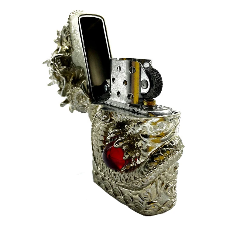 ODM hand-carved dragon design retro set diamond cigarette lighter case custom  lighter case OEM gas luxury lighter case