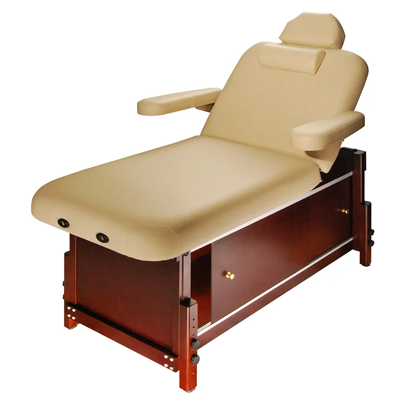 Mt Kaiser-Tilt Professional 2 Section Height Adjustable Heavy Duty Stationary Massage Bed Massage Table Spa Bed with Cabinet