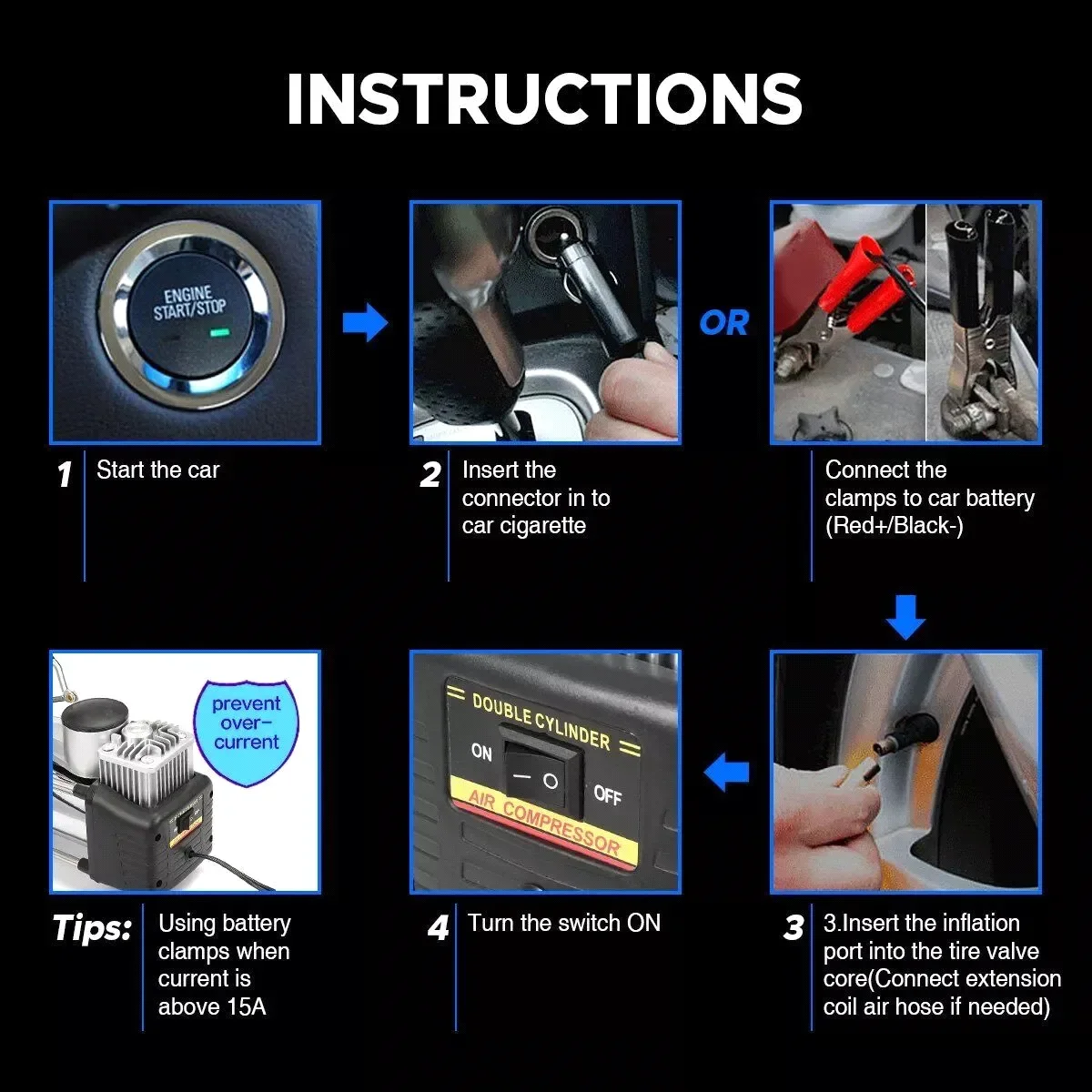 2024  high quality factory Wholesale customize  tire inflator dc12v car air compressor