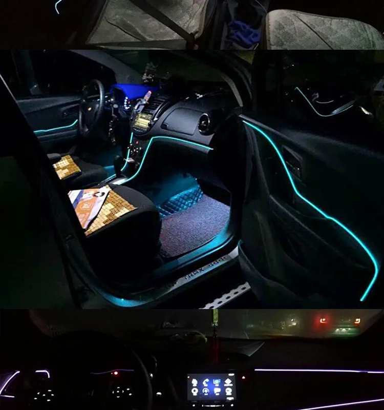 EL Wire Interior Car LED Strip Lights USB Neon Glowing Strobing Electroluminescent Wire Lights Ambient Lighting Kits for Car Gar
