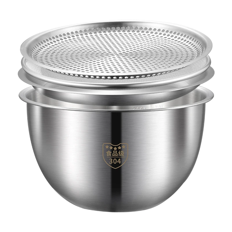 Korea style 4 pcs stainless steel 304 multipurpose kitchen 20cm drain tray plate filter salad food mixing bowl set