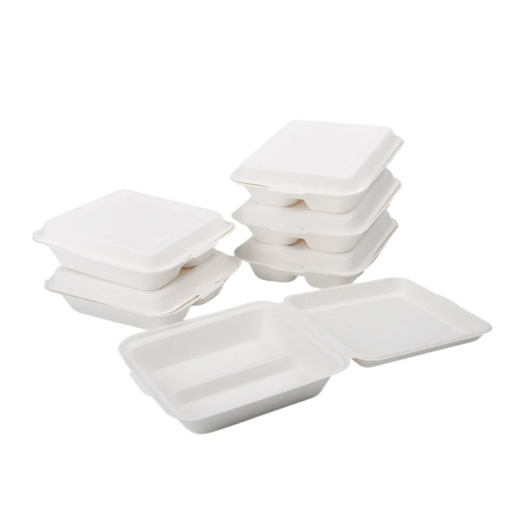 custom to go boxes restaurant disposable lunch box 2 compartment to go containers food biodegradable sugarcane food containers