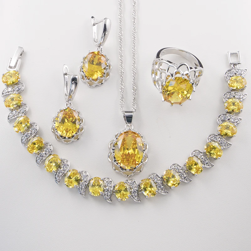 Gemstone 925 Silver Jewelry  White Gold Plated Jewelry Earrings Pendant Necklace Ring Bracelet Set