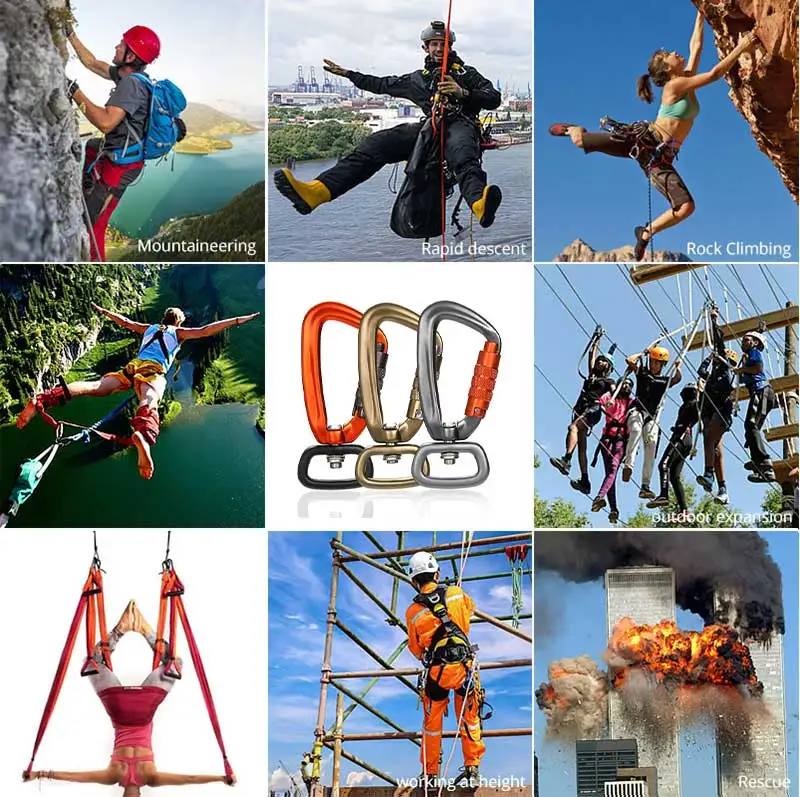 Multifunctional D-Type Swivel Locking Carabiner, Rotating Carabiner Hook Clip for Dog Leash, Hammock, Camping, Hiking