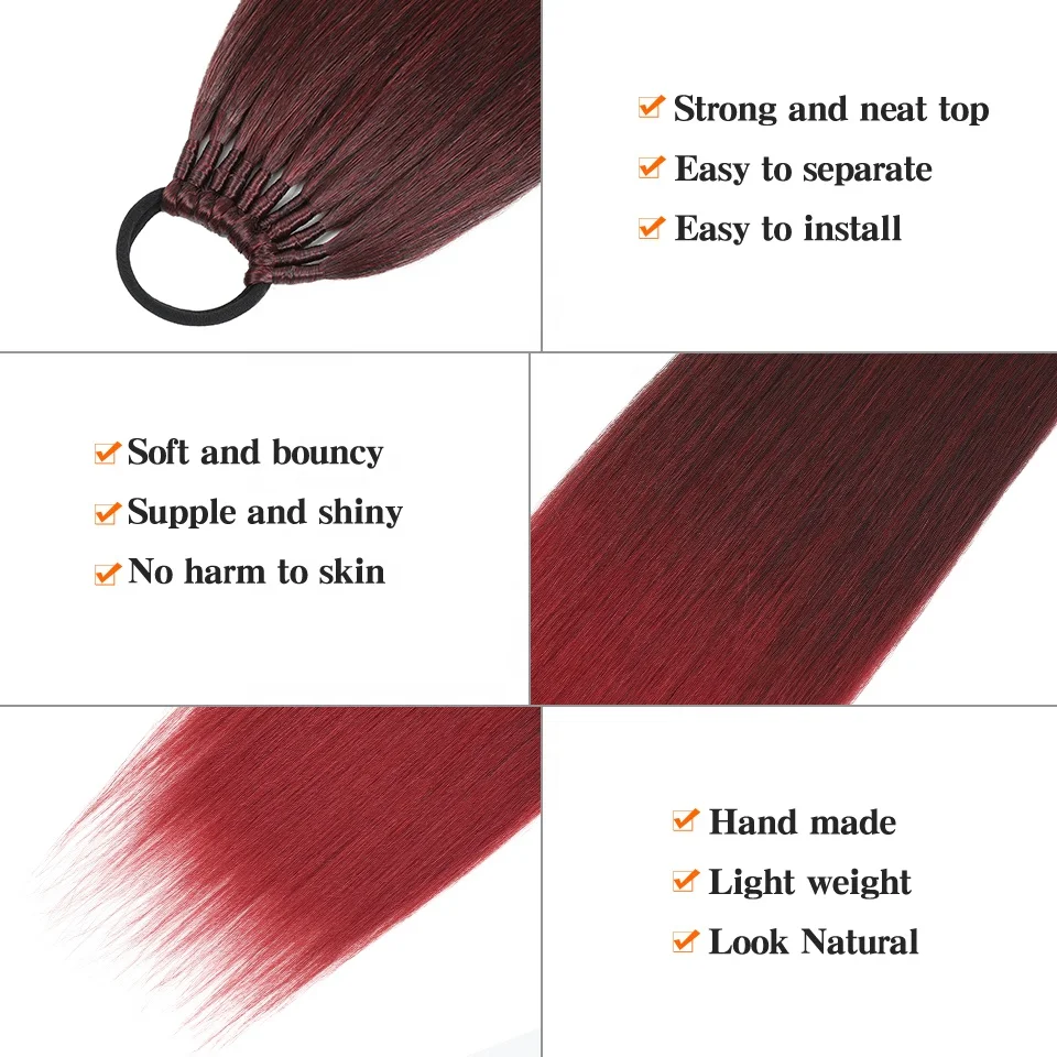 Wholesale24 28Inch Long Straight Poonytail Attachment Synthetic Ponytail Hair Extensions Feel Like Brazilian Human Hair Ponytail