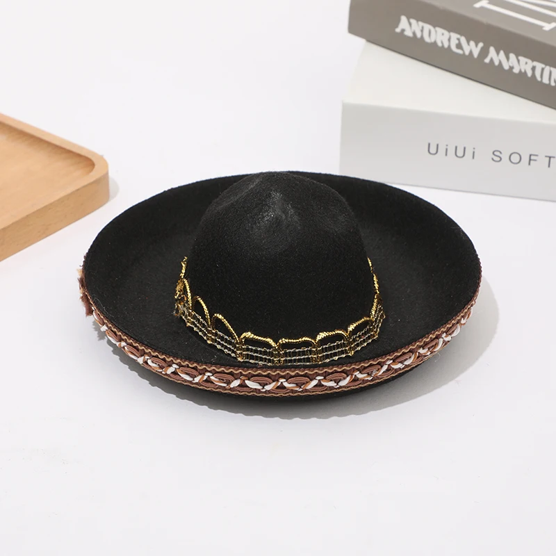 Carnival Halloween party mini felt Mexican fur ball fun hat pet headband head clip pet hathead buckle