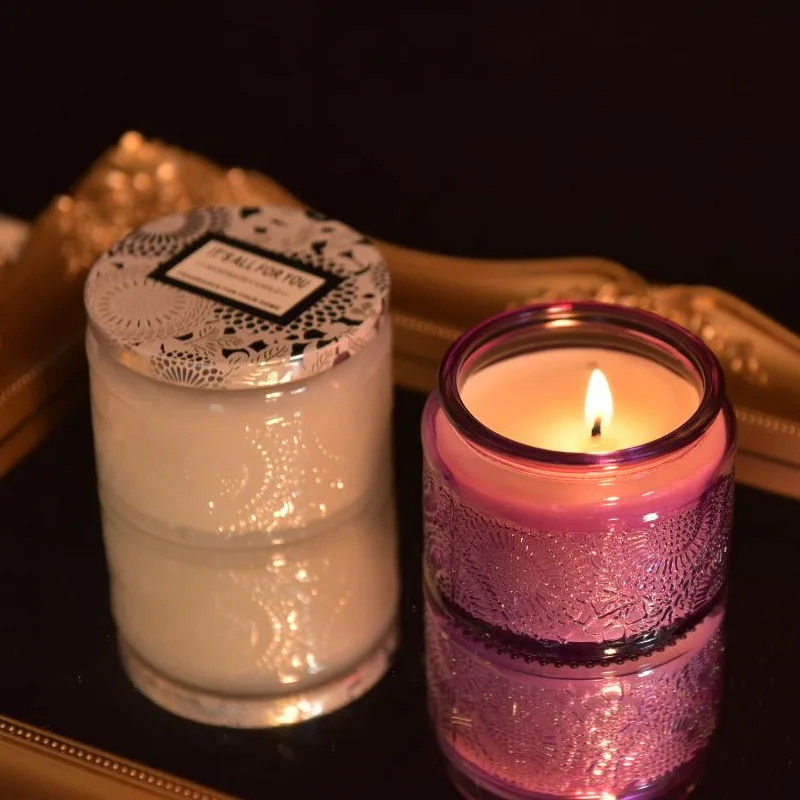 SuXiu OEM soya wax candles Aromatherapy Home room refreshing relief glass candle Holiday gift Smokeless soy wax cylinder incense