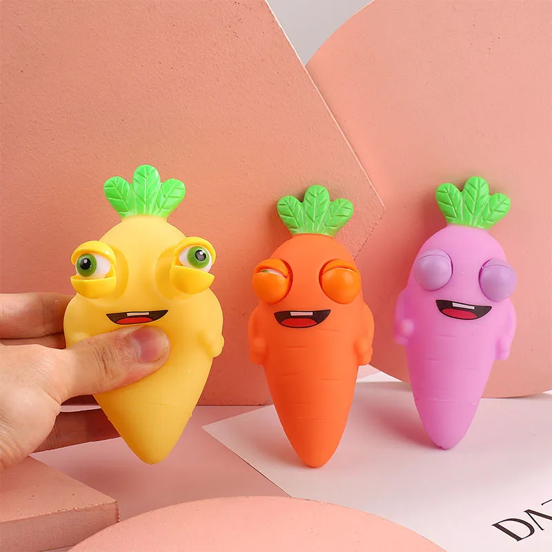 Novelty Funny Carrot Fidget Stress Relief Popping Eyes Toy Cartoon Carrot Squeeze Pop Out Eye Toy