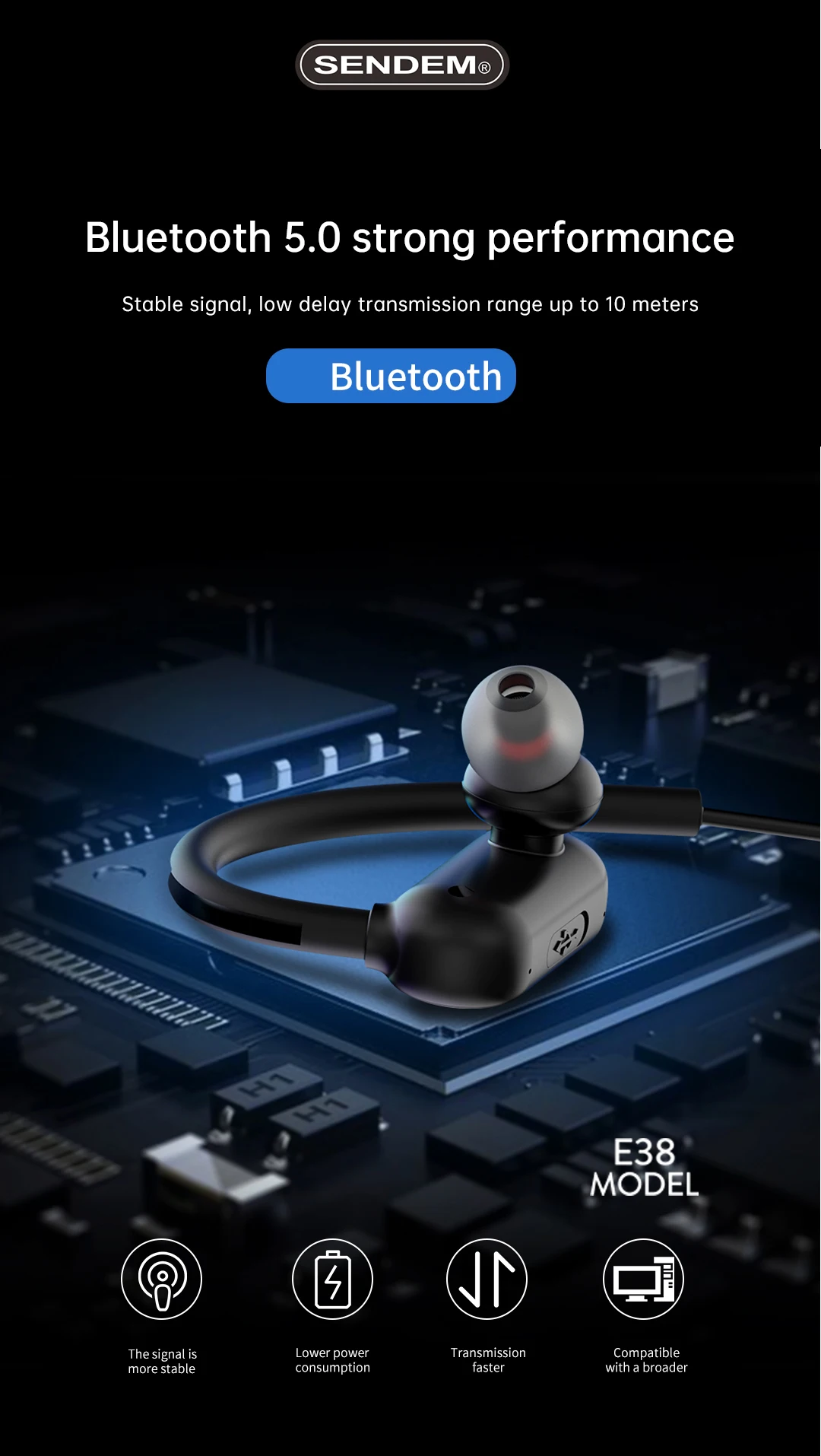SENDEM NeckBand Headset Oem Cheap S720 Classic Neckband Earphones 2000 Mah 11 Hours Blue Tooth Wireless Neck Band Earphone