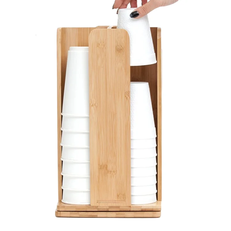 360 Degrees Rotate Wood Bamboo Office Storage Plastic Disposable Dispenser Paper Coffee Cup Holder
