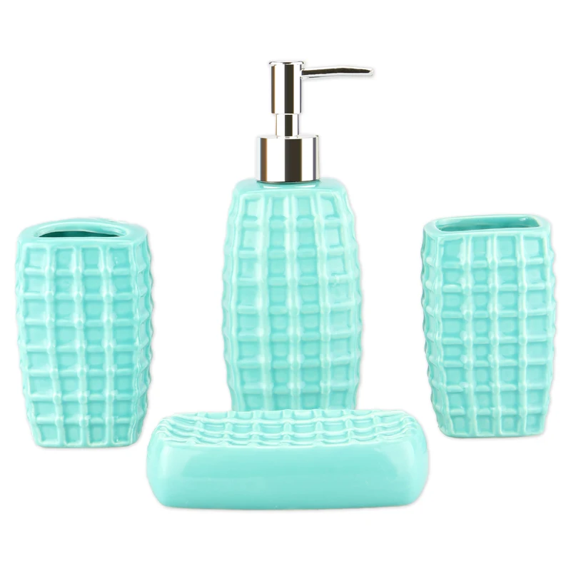 Gift Box Packed Bathroom Vanity Organizing Solid Color Ceramic 4 Pieces Bathroom Accessories Set