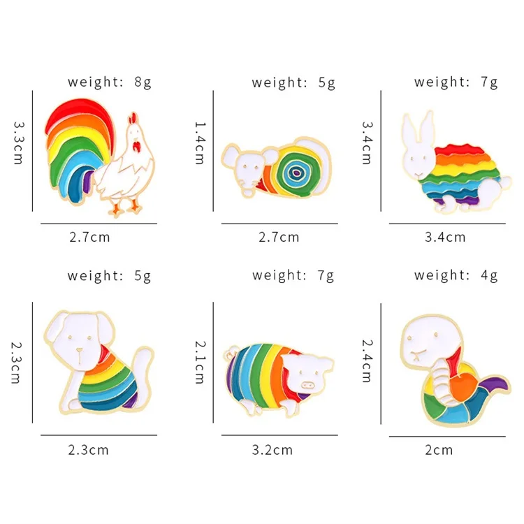 Animal Fashion Jewelry Brooches Women Custom Pins Rainbow Cute Funny Pig Dog Snake Rabbit Shirt Clothing Cjewelers Kawaii Badges