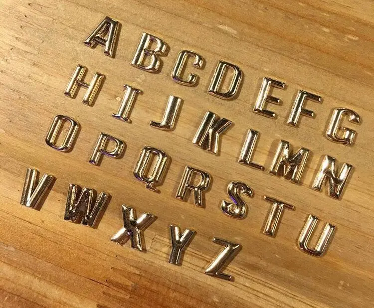 letter alphabet A B C D golden plated color heat transfer iron on metal studs for garment accessories