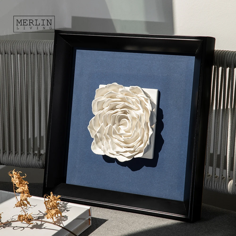 Merlin Living Handmade Ceramic Wall Art Square Frame Hanging Painting Ceramic Decoration Chaozhou Ceramic Factory Wholesale