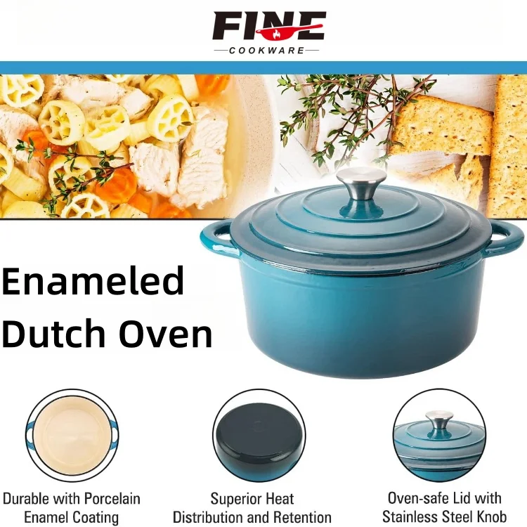 High Quality Enamel Coated Cast Iron Dutch Oven Casserole Pot  Round Casserole  Dutch Oven with Stainless Steel Knob