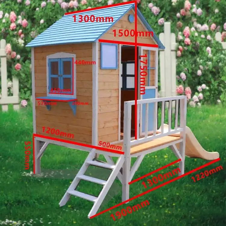 Two floors Wooden Play house Outdoor Fun  with children slide