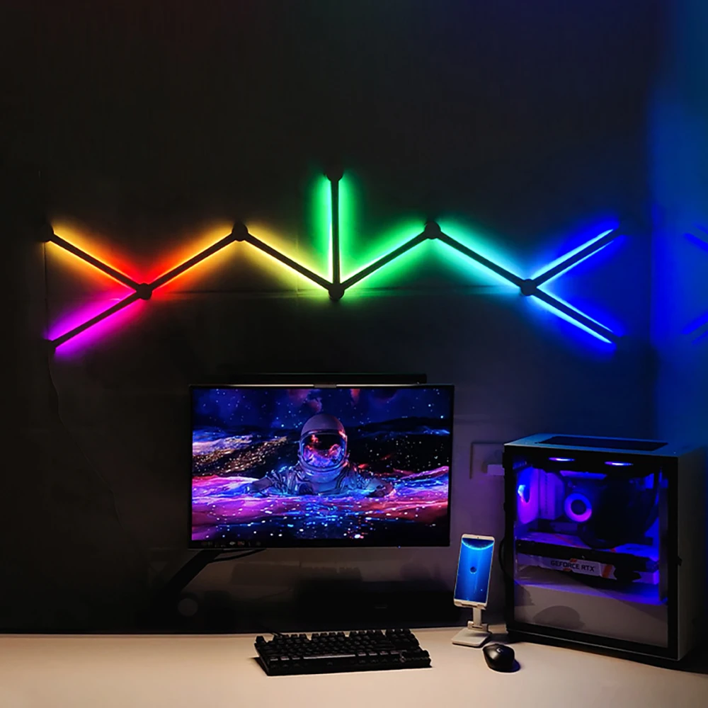Music Sync RGB Wall Light LED DIY Geometry Splicing Gaming Lights Backlit Modular Tuya WiFi Colour Changing Home Decor Lights