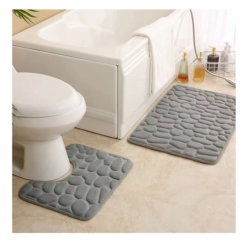hot sale   bathroom mat polyester  stone area rug wholesale price grey anti slip carpet rug  absorb water easy to clean rug