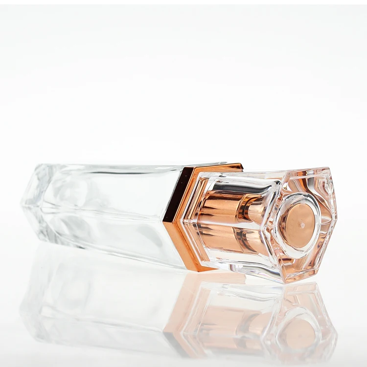 
unique clear hexagonal classy glass bottle jar set cosmetics containers and packaging luxury skin cream lotion bottles empty 