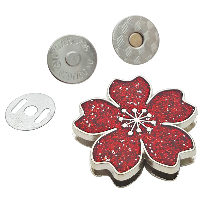 Hot sale bag hardware cherry blossoms magnetic buckle colorful magnet button clasp
