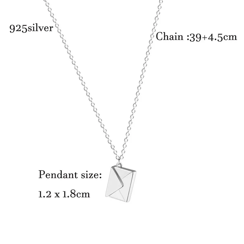 Romantic 925 Sterling Silver Envelope Necklace Customized Laser Engraved Logo Envelope Locket Necklace For Couple