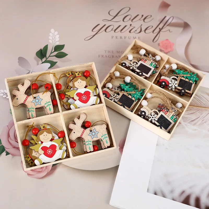 Christmas supplies props painted lovely angel and christmas elk Christmas gifts wooden pendant