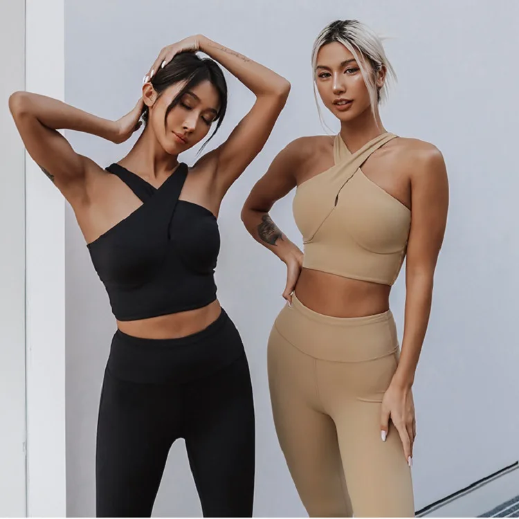 Breathable Gym Front Cross Sports Bra Compression High Support Yoga Sports Bra Top Fitness Women