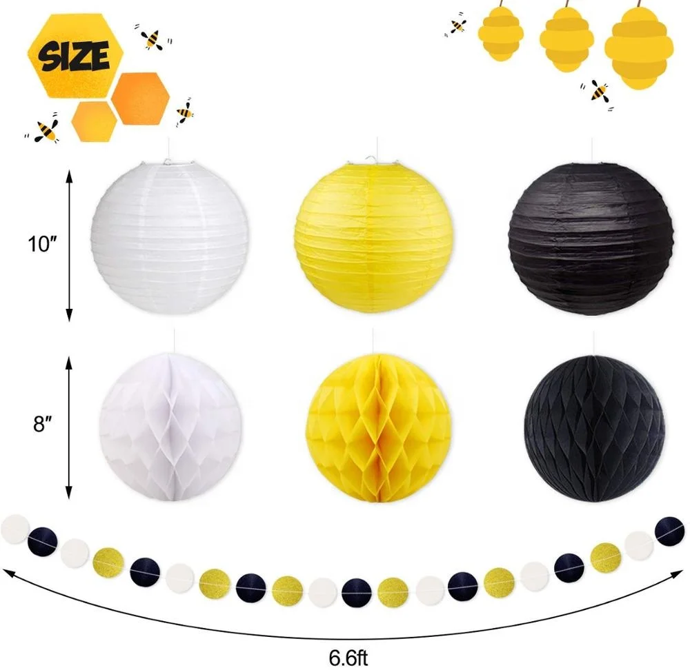 Honey Bee Party Decorations Bumble Bee Baby Shower Hanging Paper Fans Lanterns Tissue Honeycomb Ball  Mommy to Bee