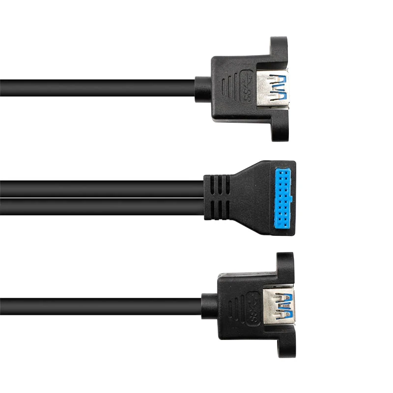 Dual USB 3.0 A Female to Motherboard 90 degree IDC 20pin Adapter Cable with screw