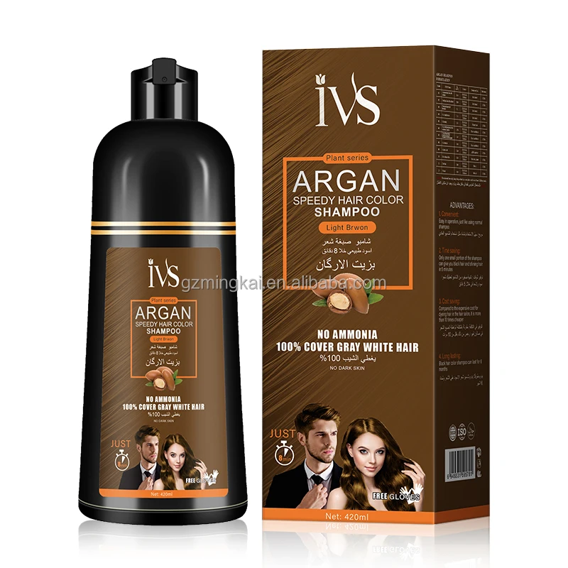 OEM Wholesale Argan Oil Speedy Hair Color Shampoo Cover Gray White Hair IVS Chestnut Brown Organic Hair Dye Shampoo Of brown