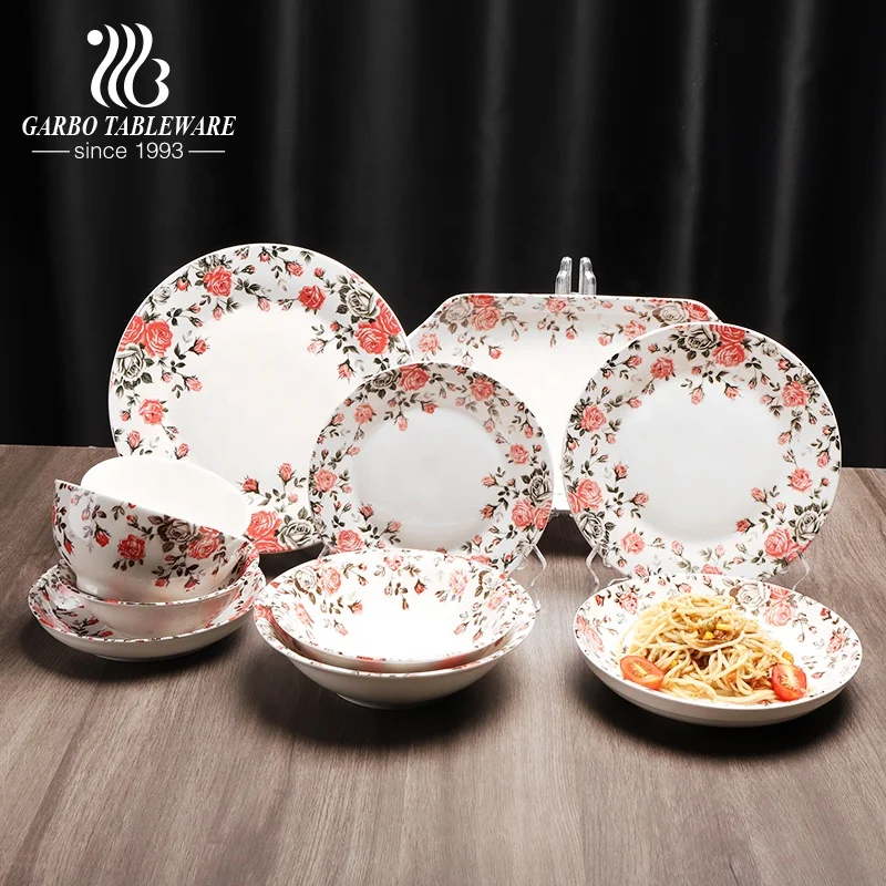 Ceramic Serving Plates and Bowls Floral Garden Oven Safe Hand Painted Stoneware Dinnerware Set Rose Porcelain