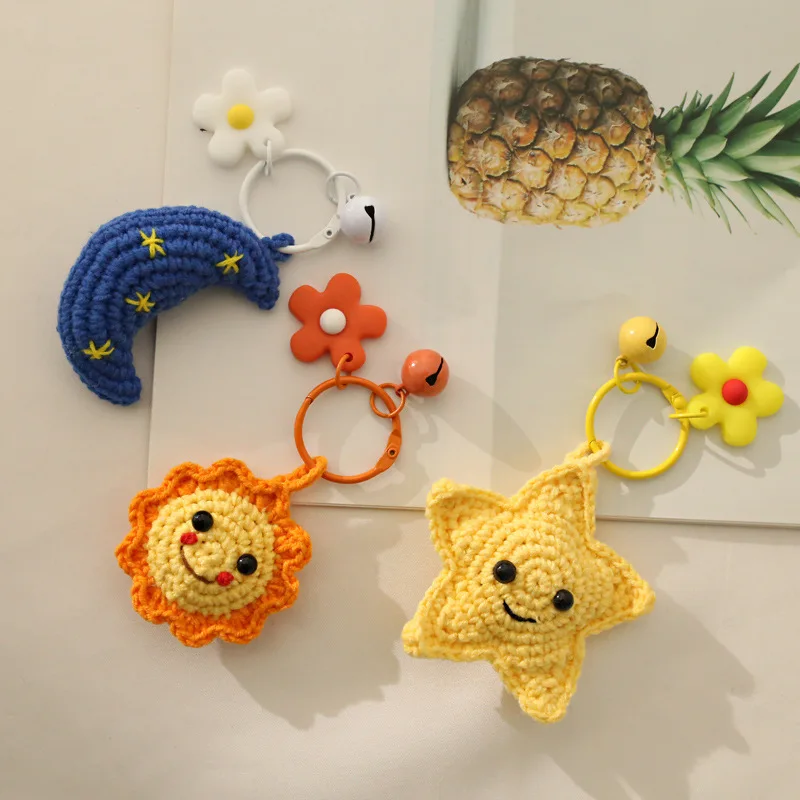 New Arrival cute star Moon Sun Key chain Knitted Pendent Bag Accessories decor Crochet keychain Handmade Crocheted star keychain