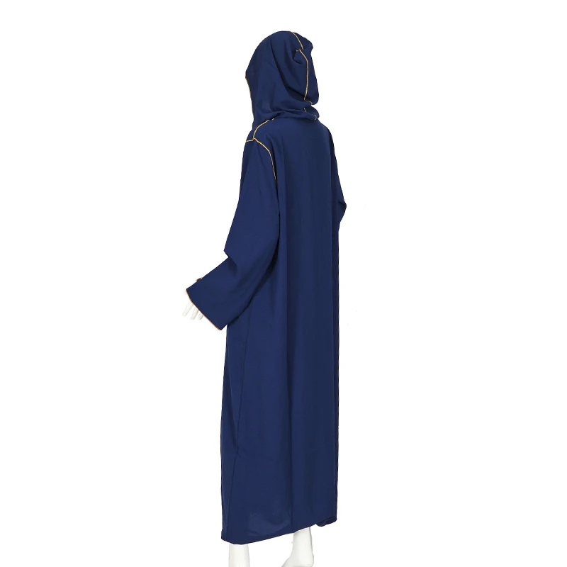 New abaya designs 2023 islamic clothing hooded diamond wholesale dubai muslim dress for women turkis with gold trim