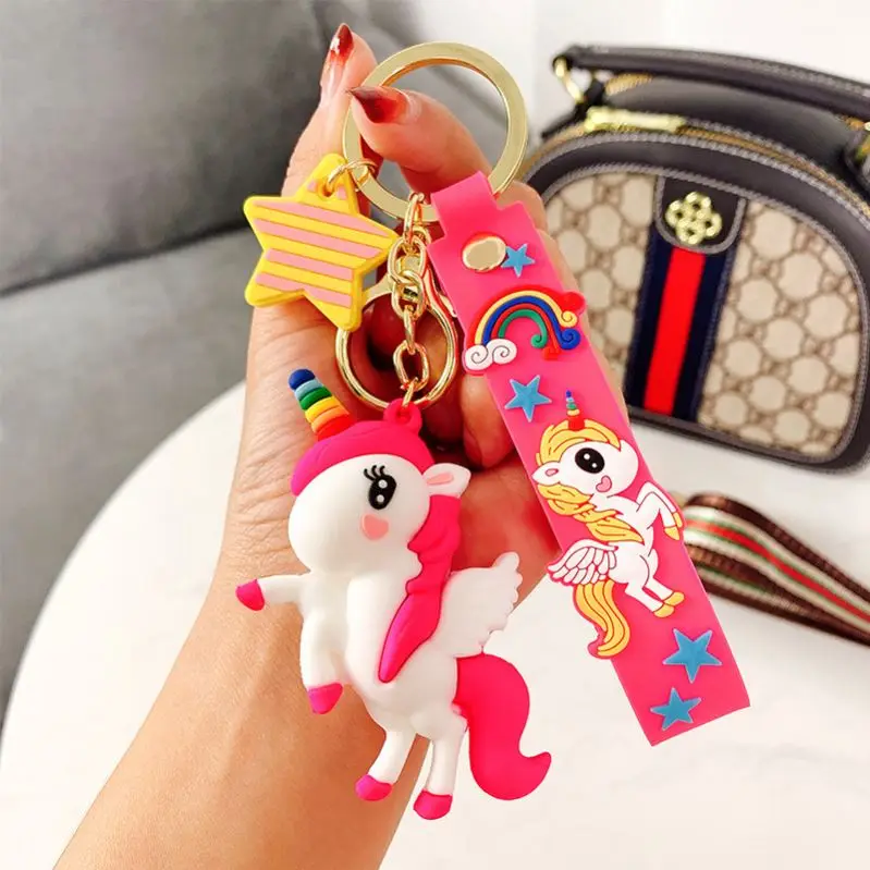 OEM Custom 3D Soft PVC Unicorn Keychains Colorful Horse Keyrings Bag Pendant for Gifts Korean Keychain