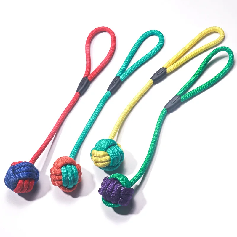 Wholesale color block polypropylene braided molar cleaning ball pet interactive rope dog chew toy