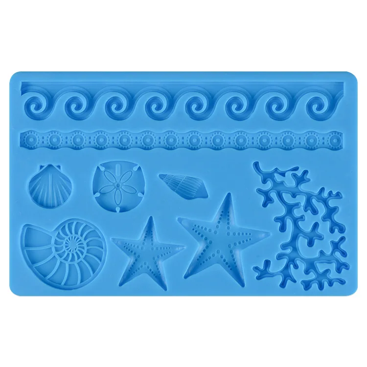 Creative Sea Underwater World Shell Star Fish Wave Fondant Cake Decoration Cake Border Silicone Mold