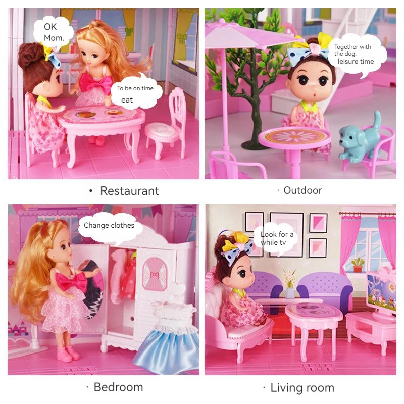 Children Fun Pretend Play House Rooms Princess Villa Accessories Furniture Toy DIY Assembly Gabby Doll House For Girls