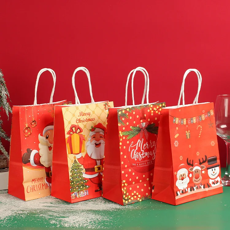 Manufacturers design printed pattern kraft paper bags for Christmas Shopping  packaging kraft gift  bags