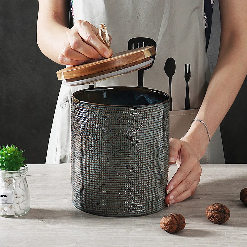 Custom Kitchen Organizer Jars Food Canisters Vintage Embossed Reactive Glazed Ceramic Sugar Tea Coffee Storage Jar