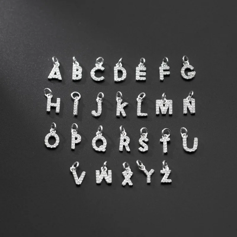 Fine Full Zircon 26 Letter Gold 925 Sterling Silver Initial Charm Jewelry accessories for Necklace Bracelet Making Customized