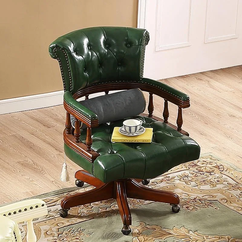 High quality brown swivel wheel back cushion luxury executive wooden office chair