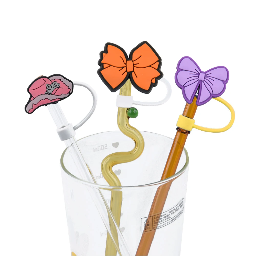 custom straw accessories charms pink heart silicone straw cover topper 3d straw topper honey silicone cap cover for cup