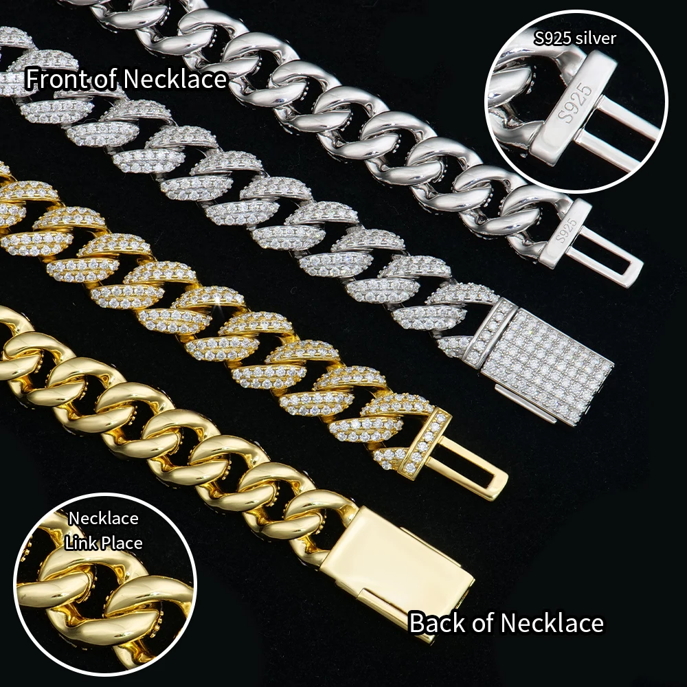 Top Fashion High Quality S925 Hip-Hop Jewelry Gold Plated 6-16mm Full Iced Out Moissanite Cuban Chain Necklace for Wholesale