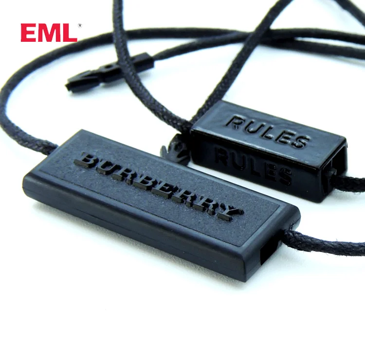 Hangtag Lock Custom Embossed Brand Name Logo Plastic Swing Loop Hang Tags Seal String for Garment