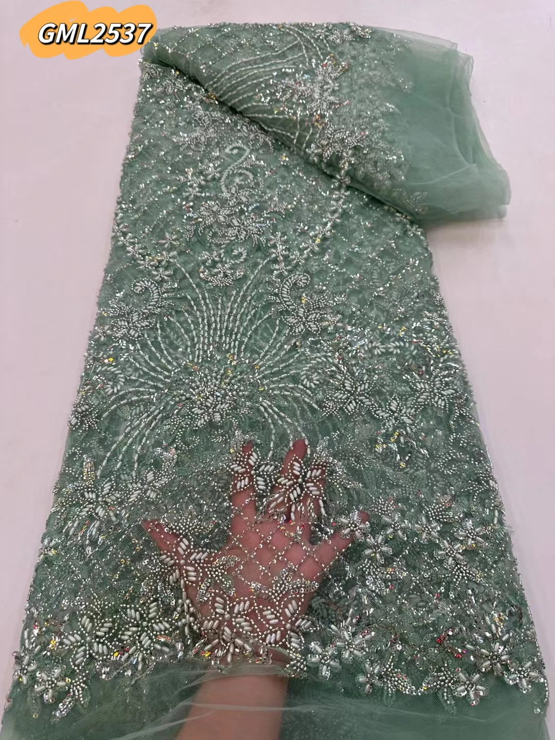 Embroidery Luxury french Lace beading sequin Wedding Dress fabric Handmade Heavy Beaded tulle korean high quality lace fabric