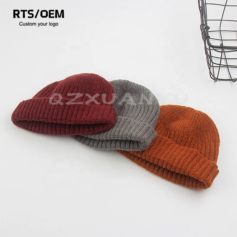 New Arrival Small Size Custom Beanie Cap Knitted Custom Acrylic Unisex Striped Customized Fisherman Beanie