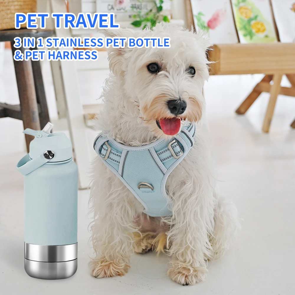 OKKPETS Custom Logo 32Oz Portable 3 in 1 Dog Water Bottle Pet Feeder Travel Bowl Insulated Dog Bottle