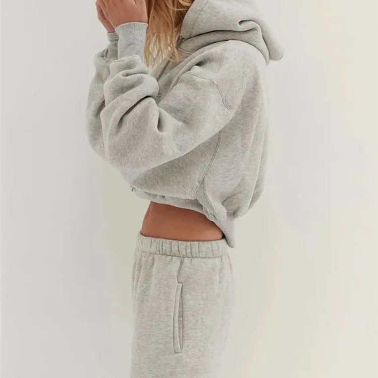 2020 Autumn Winter Jogger Jumper Gym Custom Workout Velvet 2 Piece Women Set Crop Top Oversize Hoodie Women Sweatshirt