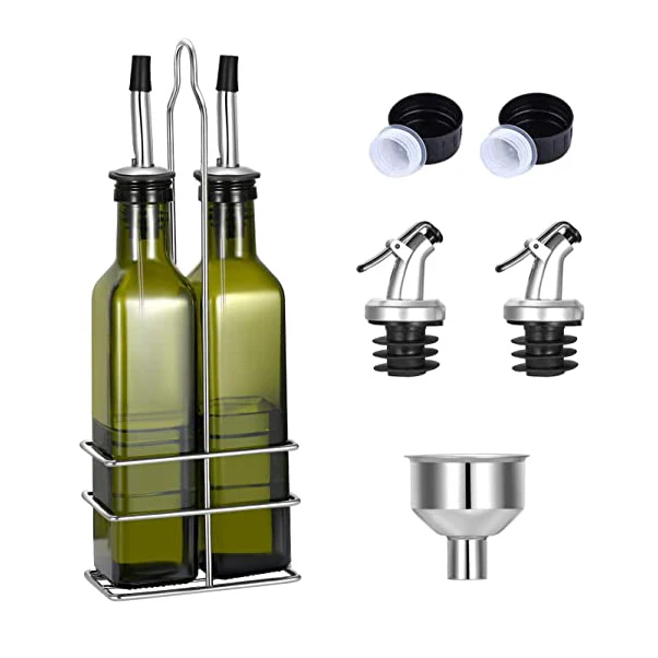 Hot Sale 500ml Dark Green Square Shape Olive Oil Glass Bottle With Pour Spout